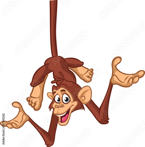 Cartoon funny monkey chimpanzee. Vector illustration of happy monkey character design isolated