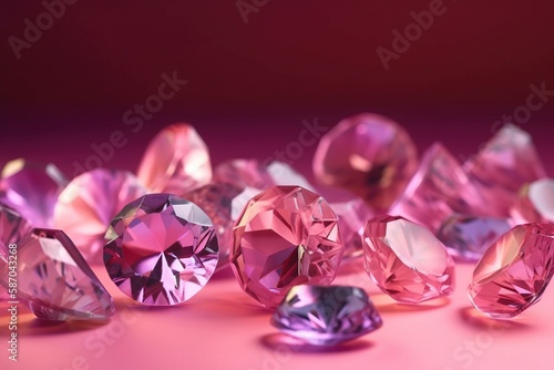  a group of pink diamonds on a pink surface with a red background and a pink background behind them with a pink background and a pink background.  generative ai