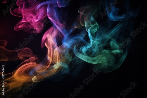  a group of colorful smokes on a black background with a red light in the middle of the image and a black background with a red light in the middle. generative ai