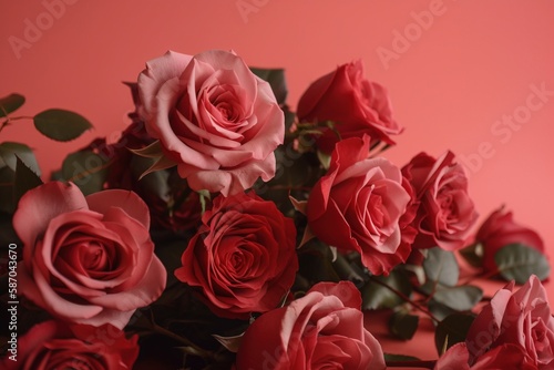  a bunch of red roses on a pink background with a pink wall in the back ground and a pink wall in the back ground with a pink background.  generative ai