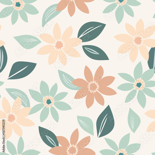 A seamless repeating pattern featuring beautiful flowers in soft, pastel tones with a vintage twist. Perfect for adding a touch of nostalgia to your design projects