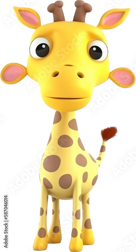 3D super cute giraffe cartoon wild animal  transparent background  PNG. Generative AI