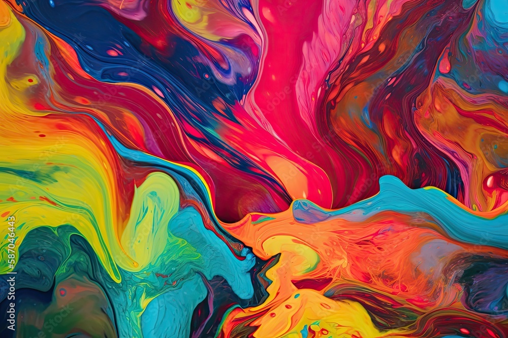 background image that consists of vibrant, contrasting colors, such as red, yellow, and blue, arranged in a fluid, swirling pattern Generative AI