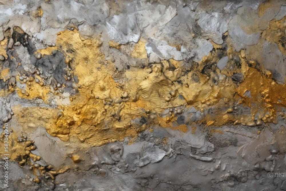  a close up of a rock with yellow and grey paint on it's surface and a black frame around it that is holding a black and white object.  generative ai