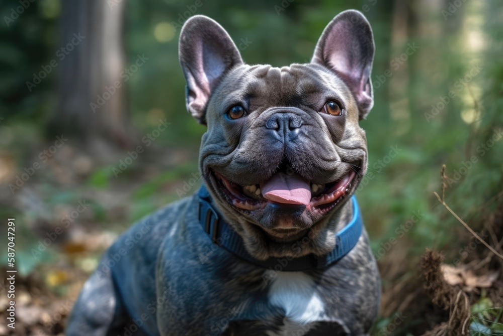 French bulldog smiling at you in a cute blue color. Generative AI