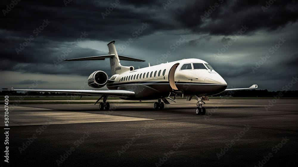 Business jet airplane parked at outside and waiting vip persons. Generative Ai