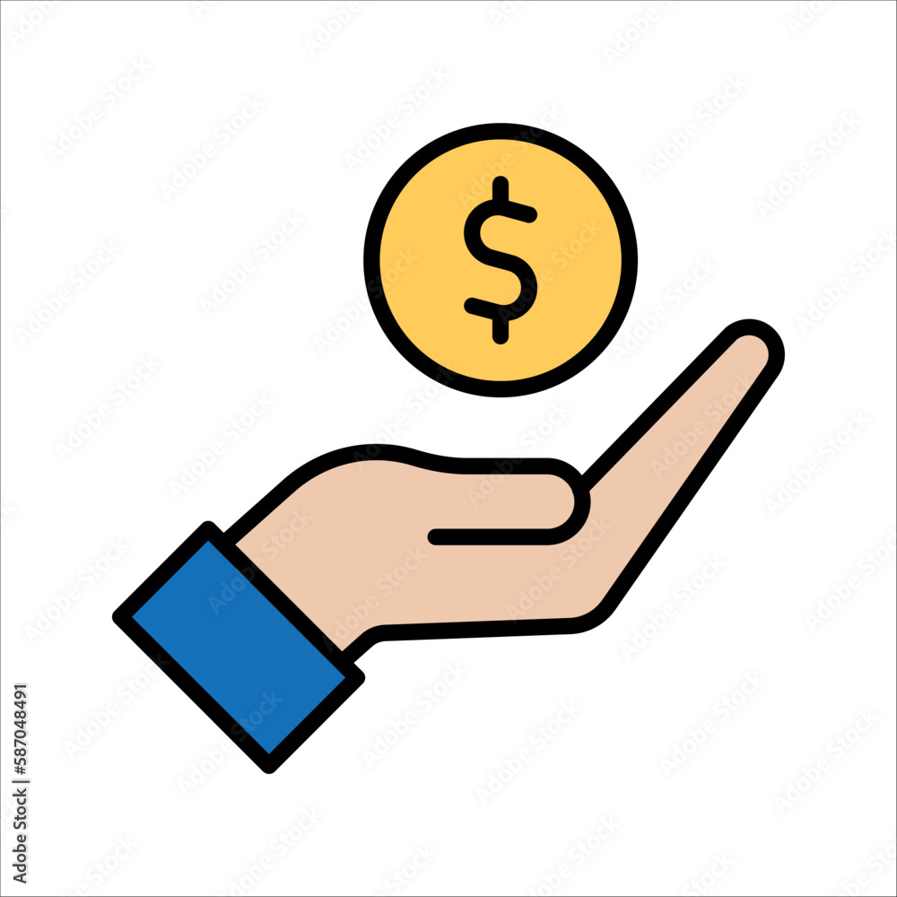 save money icon, salary money, invest finance, hand holding dollar, cash icon, vector illustration on white background save money icon, salary money, invest finance, hand holding dollar, cash icon, vector illustration on white background