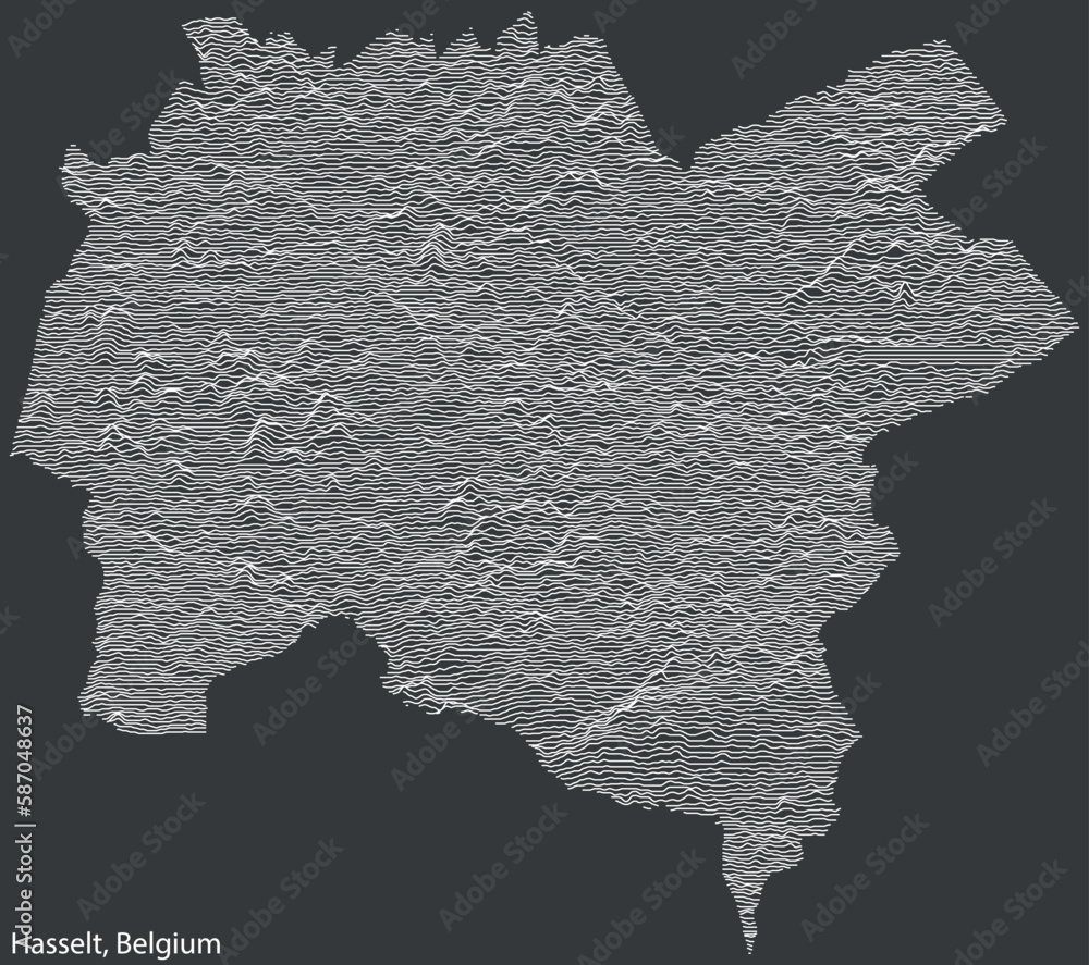 Topographic relief map of the city of HASSELT, BELGIUM with solid contour lines and name tag on vintage background