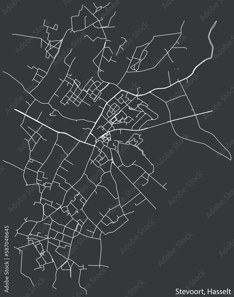 Detailed hand-drawn navigational urban street roads map of the STEVOORT MUNICIPALITY of the Belgian city of HASSELT, Belgium with vivid road lines and name tag on solid background