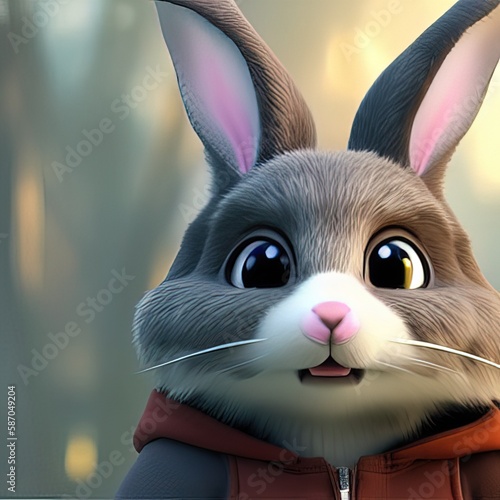 strybk cartoon rabbit in hoodie 3d rendering central contest winner realistic beautiful photo