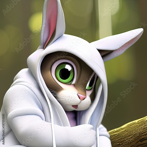 strybk cartoon rabbit in hoodie 3d rendering central contest winner realistic beautiful photo