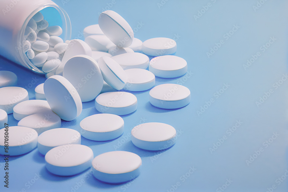 white pills placed on a blue background