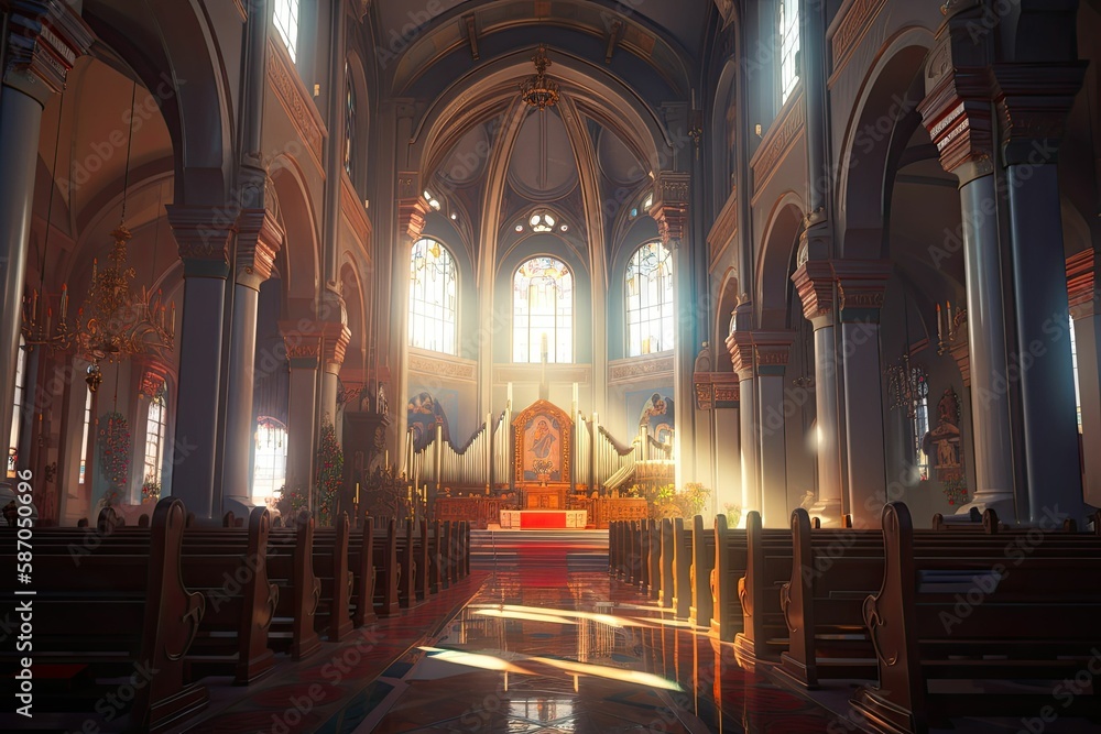 interior of the church. Generative AI.