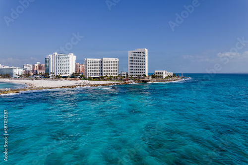 Mexico Cancun, beautiful Caribbean coast, top view.