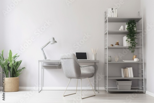 interior background home business room style technology living apartment lamp space light white. Generative AI. © SHOTPRIME STUDIO