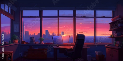sunset in the city office