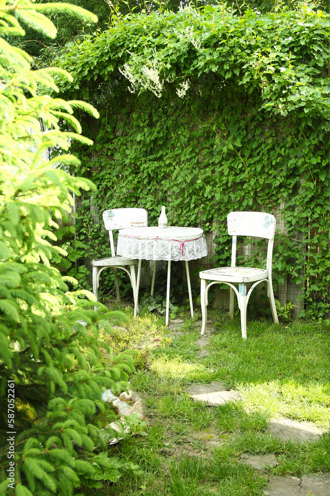 chairs and table in the garden