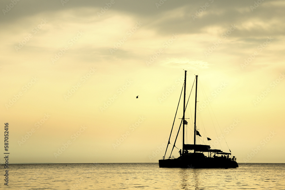 silhouette yacht in the sea background silhouette yacht in the sea background