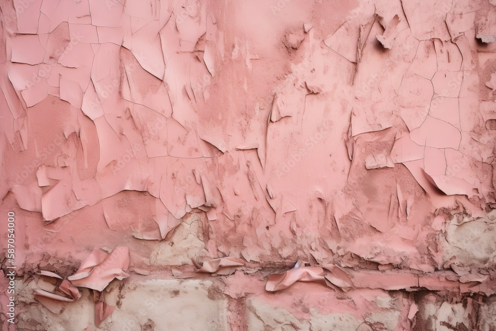  a pink wall with peeling paint on it and peeling paint on the wall and peeling paint on the wall and peeling paint on the wall.  generative ai