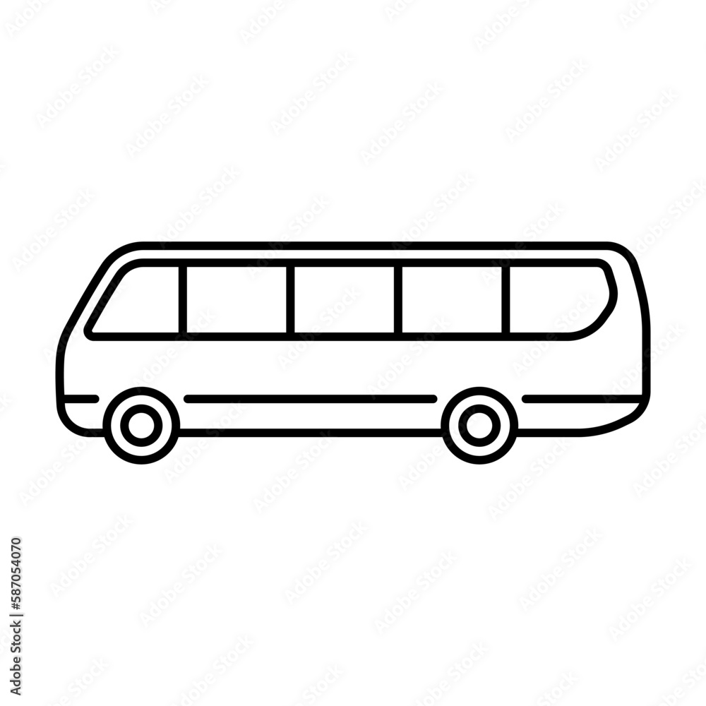 Bus icon. Black contour linear silhouette. Side view. Editable strokes. Vector simple flat graphic illustration. Isolated object on a white background. Isolate.