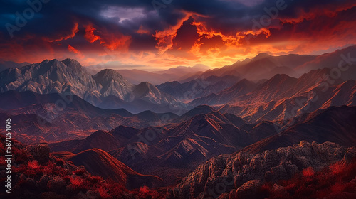 Reds of the Range - A Vibrant and Dramatic Landscape. Generative AI.