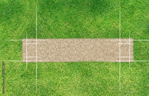A direct top view of the layout of a cricket pitch. A direct top view of the layout of a cricket pitch. 3D Rendering