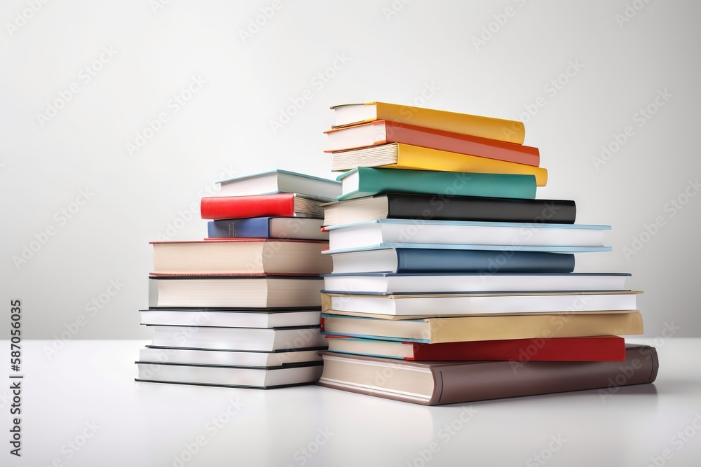 a stack of books sitting on top of each other on a white surface with a white background and a white wall behind it with a white wall in the background. generative ai a stack of books sitting on top of each other on a white surface with a white background and a white wall behind it with a white wall in the background. generative ai