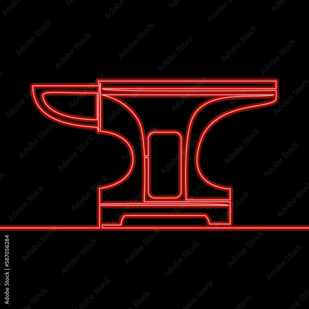 Fotografie Continuous line drawing Blacksmith anvil Forging icon neon glow vector illustrat