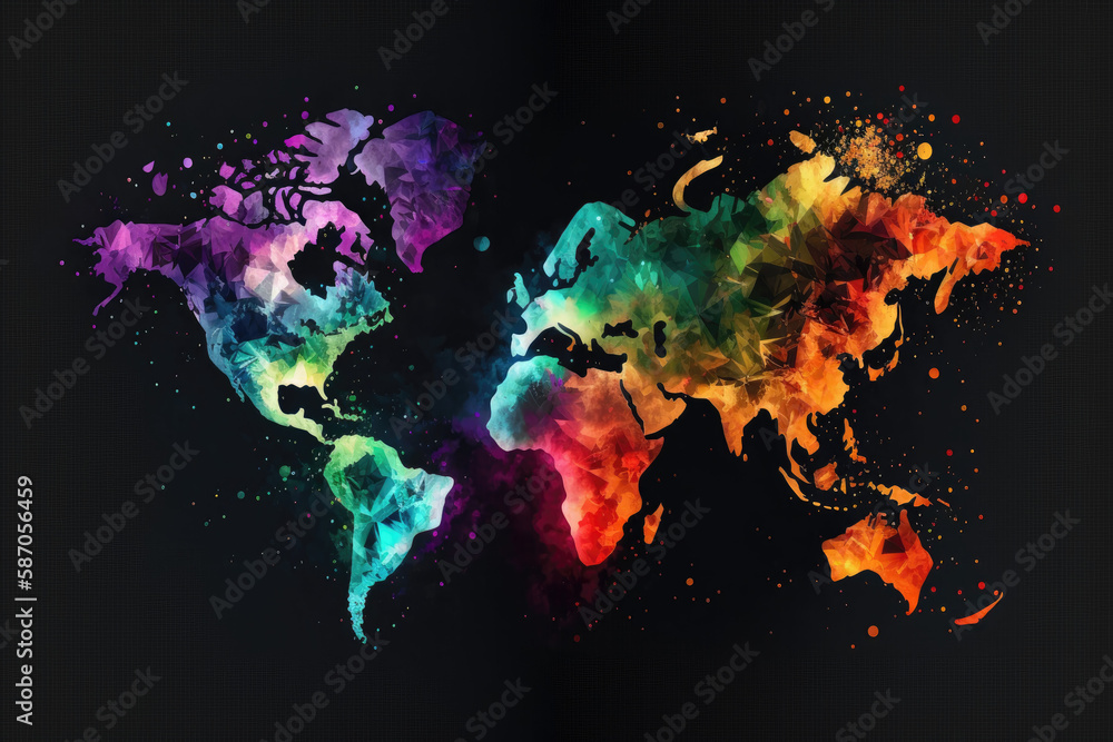 Colorful Map Black Background. Generative AI