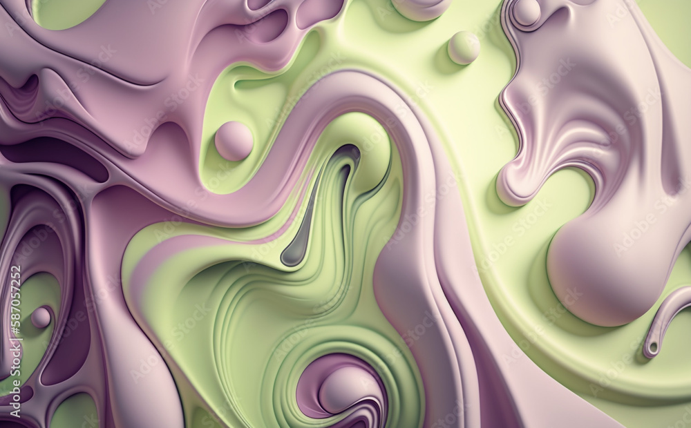 Soft purple, pale green and pale gray fluid backgroud, Generative AI
