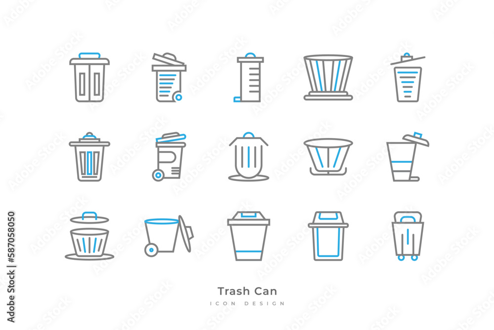 Trash Can Icon Set with Simple Line Style. Rubbish Bin Vector Illustration Trash Can Icon Set with Simple Line Style. Rubbish Bin Vector Illustration