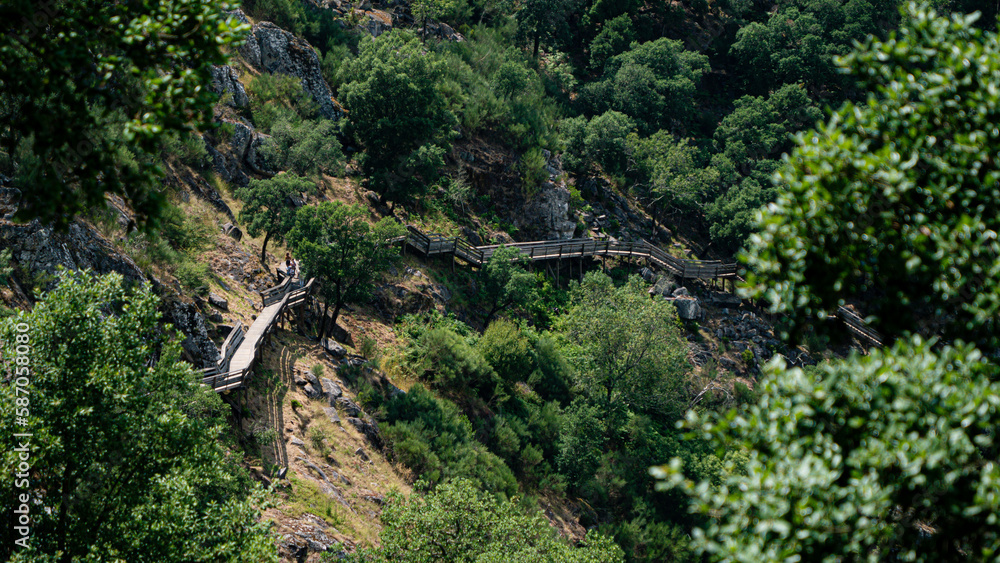 Mountain scenery with wooden walkways. Paiva walkways Mountain scenery with wooden walkways. Paiva walkways