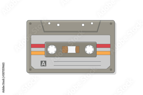 illustration of a grey audio cassette tape with red and yellow strips retro vintage tech 90s 80s nostalgia memories old schools 