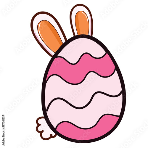 Happy Easter element set of funny rabbit animals, eggs and floral decoration in cute cartoon style. Flat hand drawn icon