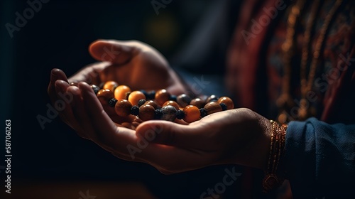 Prayer Beads, Candlelight, Spirituality, Ramadan Moments, Faith, Devotion, Generative Ai, Generative, Ki photo