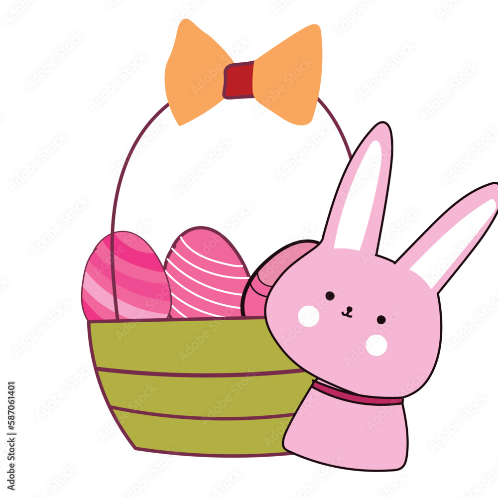 Happy Easter element set of funny rabbit animals, eggs and floral decoration in cute cartoon style. Flat hand drawn icon Happy Easter element set of funny rabbit animals, eggs and floral decoration in cute cartoon style. Flat hand drawn icon