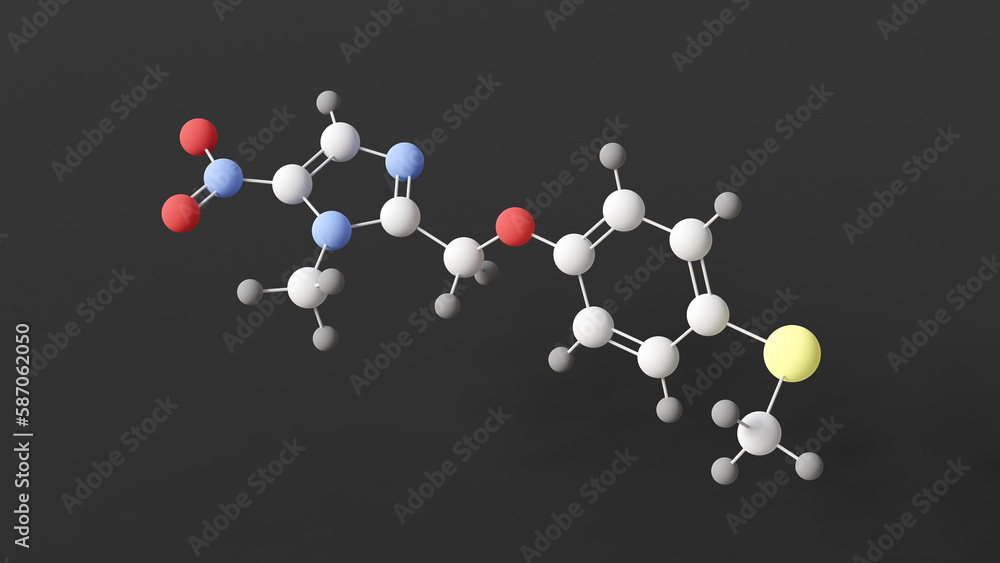 fexinidazole molecule, molecular structure, antiprotozoal, ball and stick 3d model, structural chemical formula with colored atoms