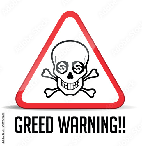 The concept of human greed - the symbol of the skull with dollar marks in the eye sockets - financial crisis