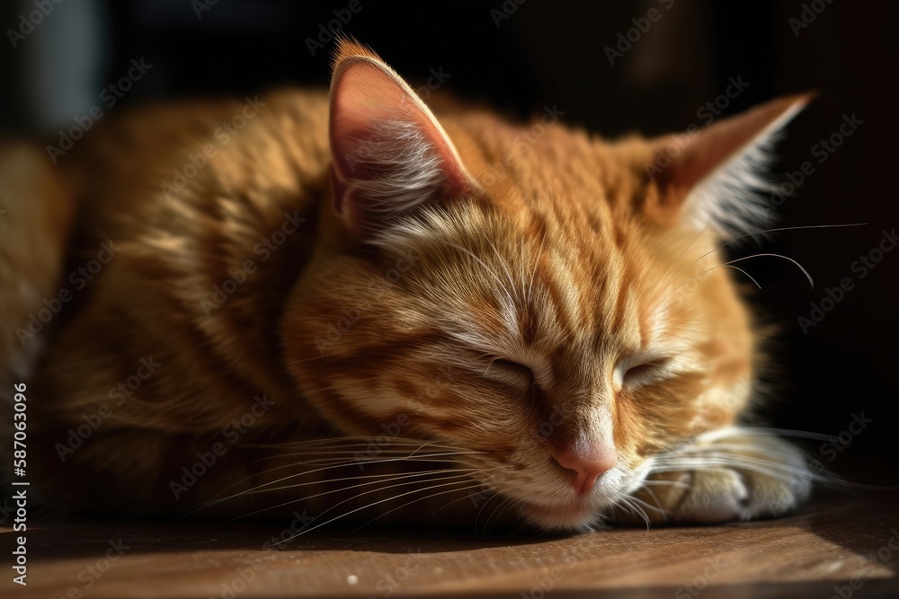 red cat sleeping. Generative AI