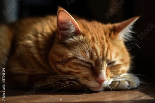 red cat sleeping. Generative AI © AkuAku