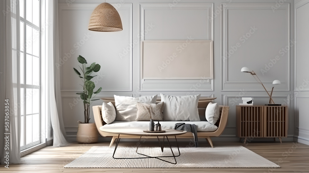 Canvas mockup modern living room generative art Canvas mockup modern living room generative art