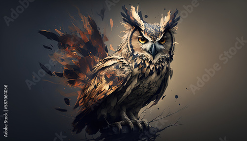 Owl abstract wallpaper. Contrast background Strix in vivid colors generative ai