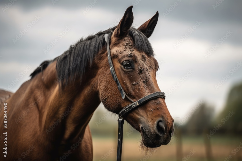 Obraz premium Horse close up from the side. Generative AI