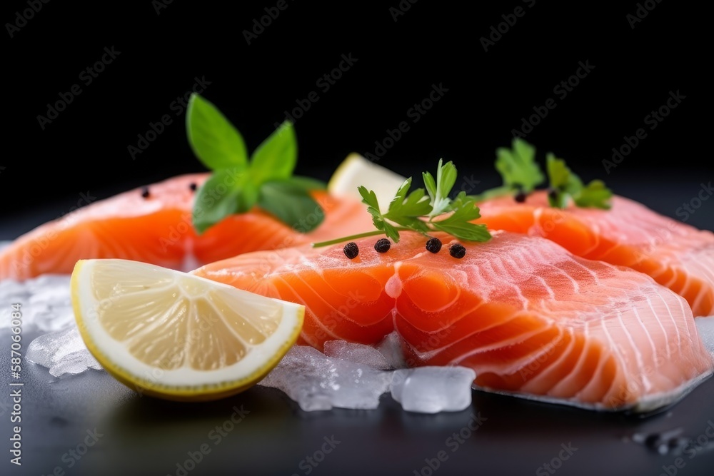 fresh salmon with lemon and mint close-up fresh salmon with lemon and mint close-up