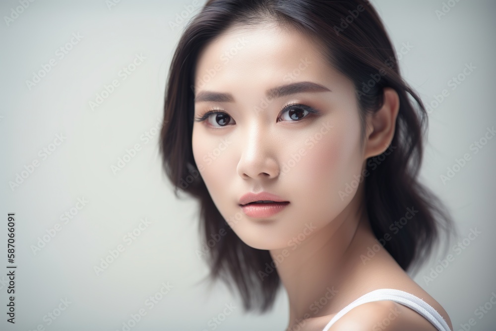 Beautiful young Asian woman with clean fresh skin isolated on white background, Face care, Facial treatment, Cosmetology, beauty and spa, Asian women portrait generative ai Beautiful young Asian woman with clean fresh skin isolated on white background, Face care, Facial treatment, Cosmetology, beauty and spa, Asian women portrait generative ai