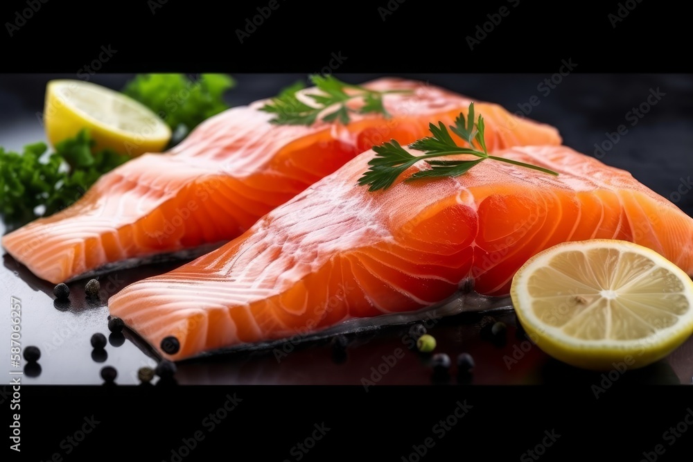  fresh salmon with lemon and mint close-up