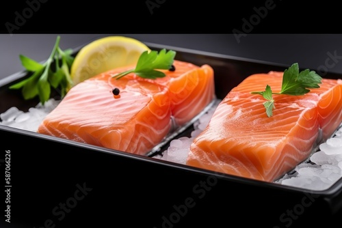  fresh salmon with lemon and mint close-up