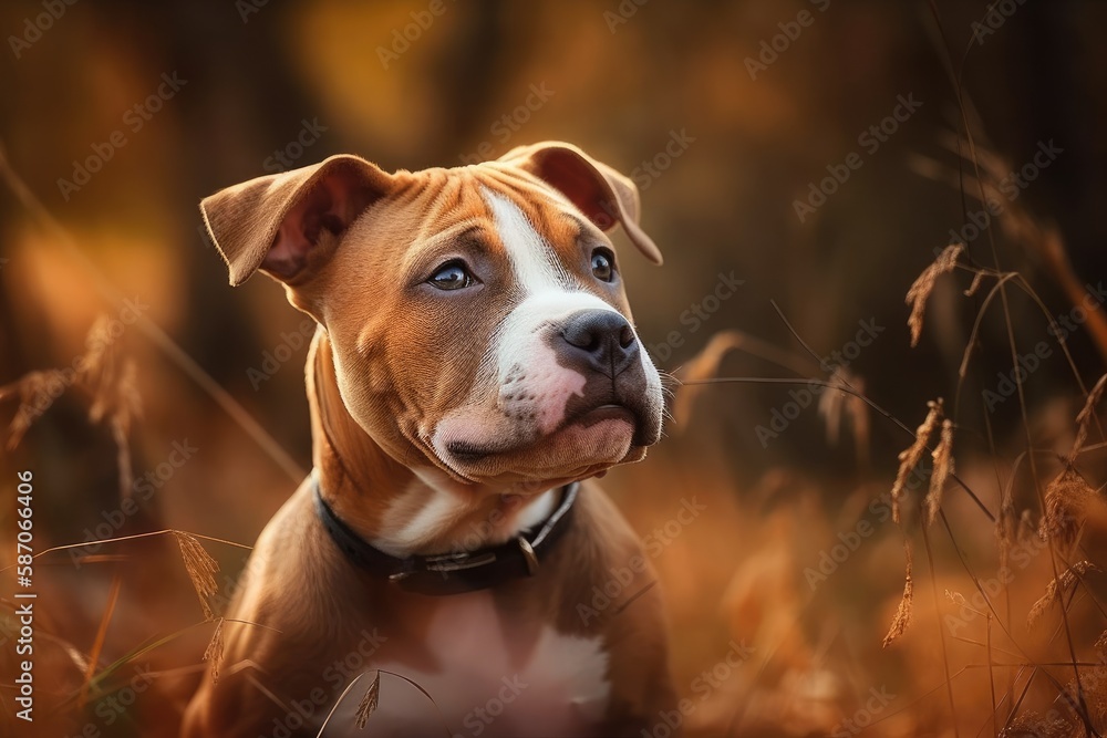 Portrait of a puppy American Staffordshire terrier. Generative AI
