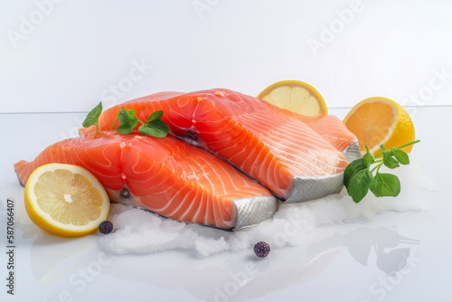  fresh salmon with lemon and mint close-up