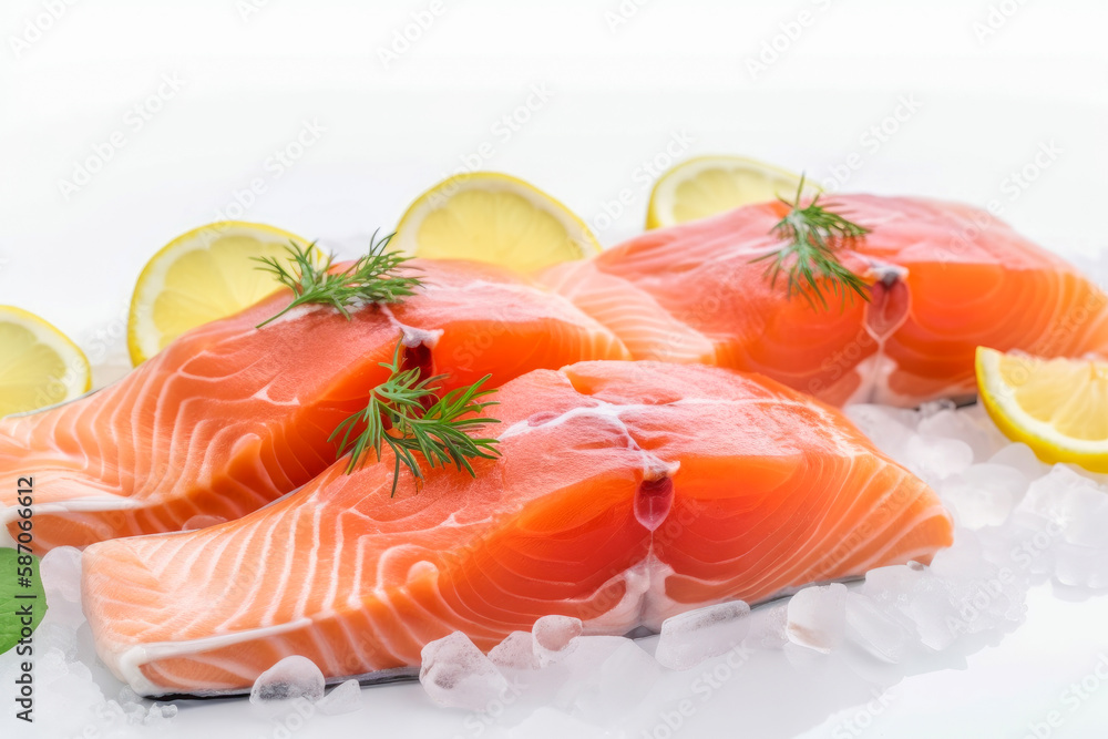 fresh salmon with lemon and mint close-up fresh salmon with lemon and mint close-up